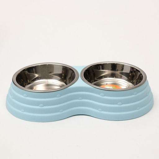 Миска металлическая двойная на пластиковом основании, 25145 см, голубая - Пижон фото 3