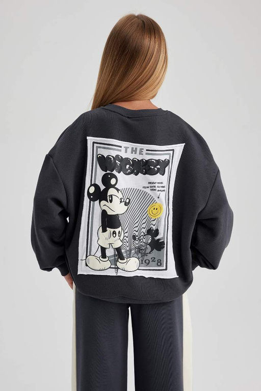 Толстовка оверсайз с круглым вырезом для девочек Disney Mickey & Minnie - Defacto фото 5