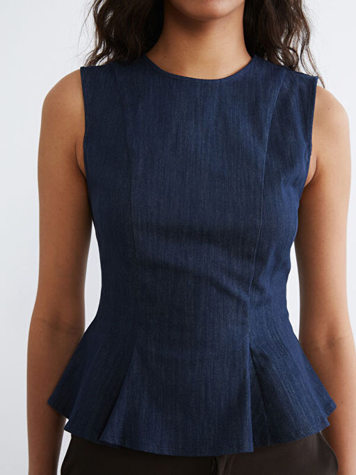 Bisiklet Yaka Peplum Jean Bluz