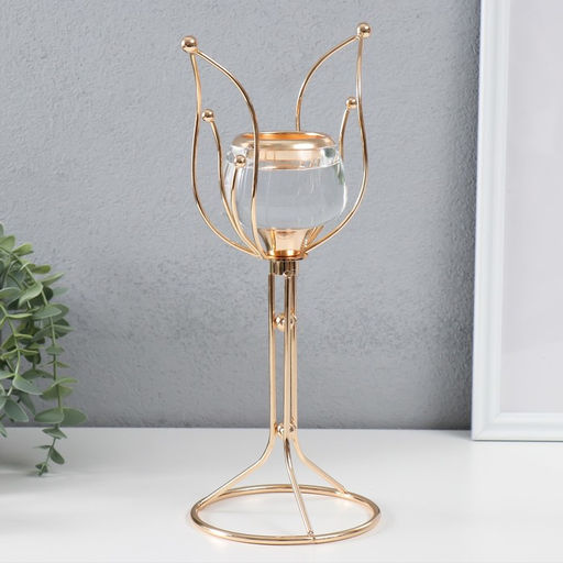 Подсвечник на 1 свечу «Флора», d=5 см, металл, акрил, золото, 17×12×30.5 см