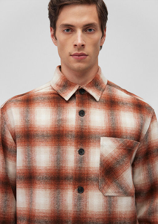 Kareli Kahverengi Gomlek - Mavi фото 5