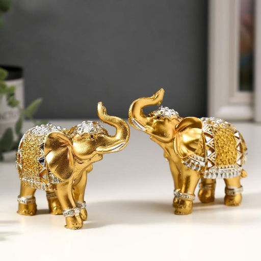 Цена за 2 шт. Фигурка полистоун «Золотой слон в зеркальной попоне», 8.5×9.2×3.7 см, МИКС