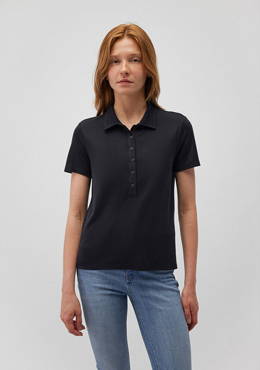 Siyah Tencel TM Modal Polo Tisort - Mavi фото 3