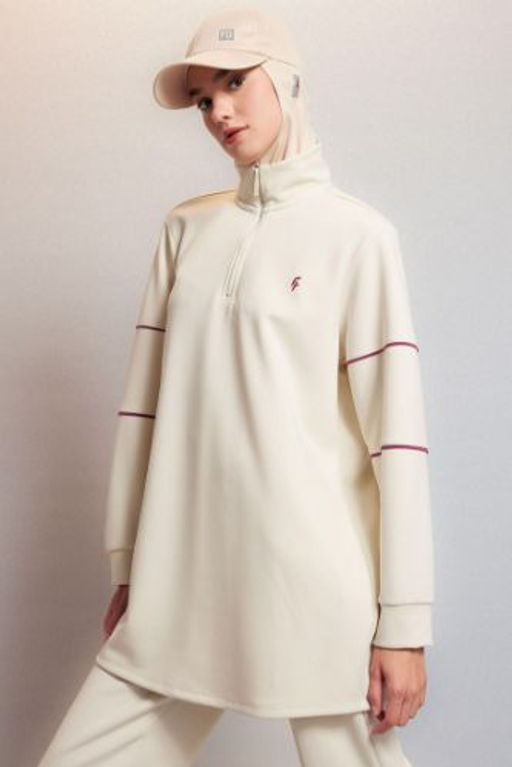 DeFactoFit Oversize Genis Kal?p Dik Yaka Skuba Dalg?c Kumas Sporcu Sweatshirt