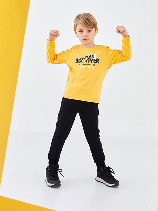 Bisiklet Yaka Bask?l? Uzun Kollu Erkek ?ocuk Ti??rt ve E?ofman Alt? Tak?m - Waikiki фото 2