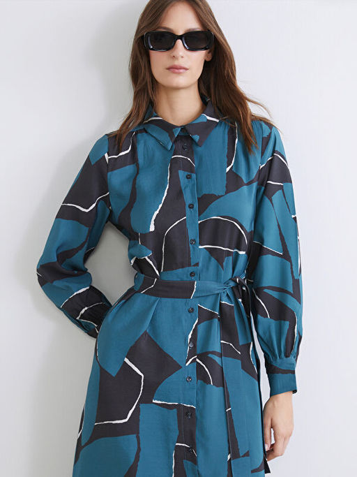 Modal Kar???ml? Desenli G?mlek Elbise