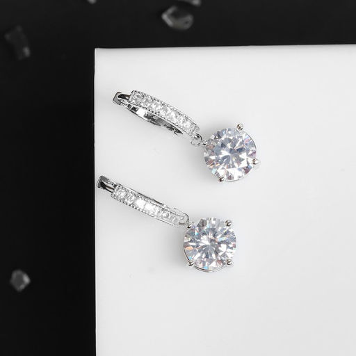 Серьги со стразами Блум полукруглое крепление, цвет белый в серебре - Queen fair фото 2