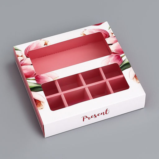Цена за 5 шт. Коробка для 8 конфет + шоколад, с окном «Презент», 17.7×17.8×3.8 см Кондитерская упаковка