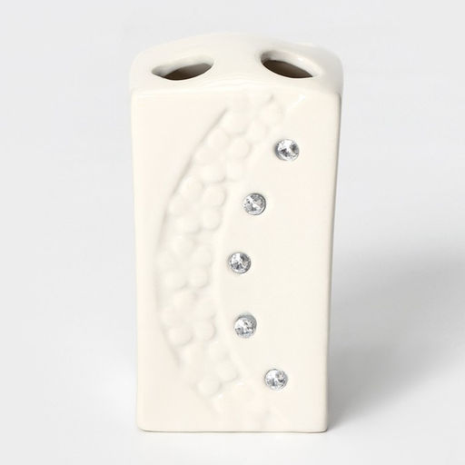 Аксессуары для ванной Доляна Цветочный барельеф, 4 предмета, дозатор 270 мл, мыльница, 2 стакана 210 мл, белые  фото 8