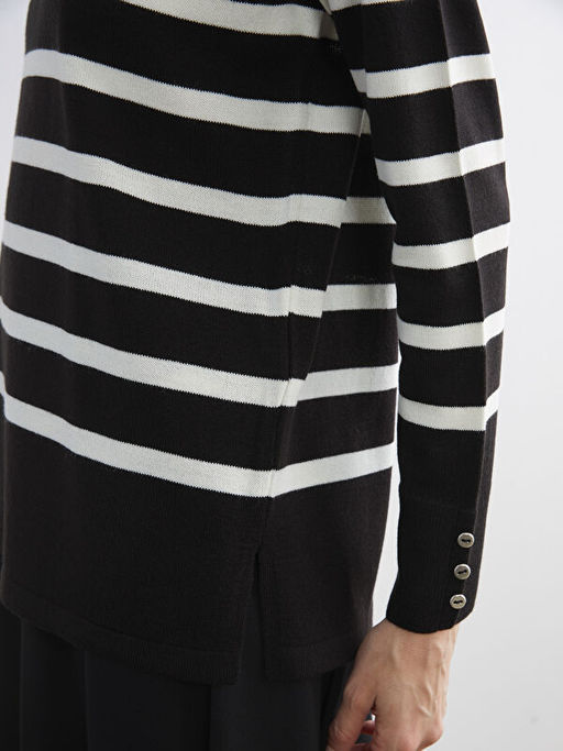 Bisiklet Yaka ?izgili Kad?n Triko Kazak