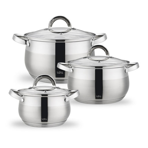Набор посуды 6 пр 2,1л 3,9л 5,1л Lara серия Симфония LR02-136 5-ступен капс индукц дно стекл крышки