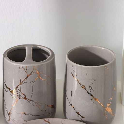 Набор аксессуаров для ванной комнаты SAVANNA Гроза, 4 предмета (мыльница, дозатор для мыла, 2 стакана), цвет серый фото 3