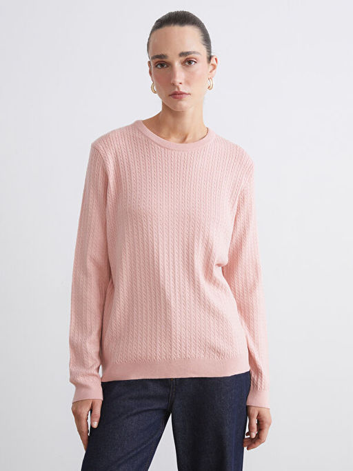 Bisiklet Yaka Kendinden Desenli Kad?n Triko Kazak