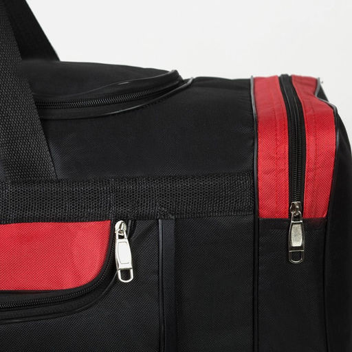 Сумка дорожная, 3 отдела на молниях, наружный карман, длинный ремень, цвет чёрный/красный - Simaland фото 3
