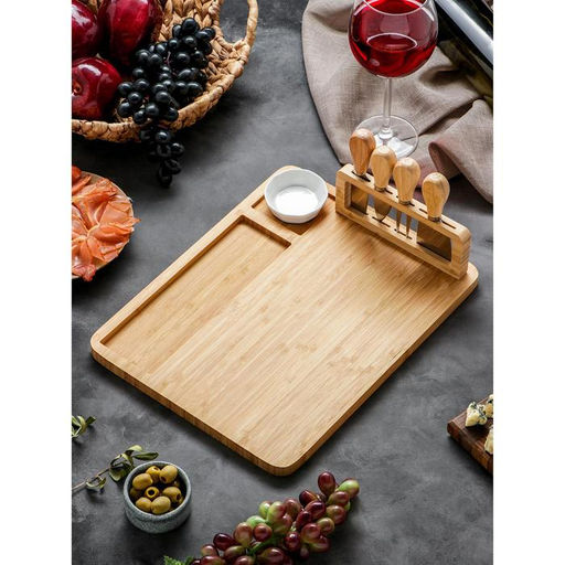 Набор для подачи сыра Доляна «Маасдам», 4 ножа, соусник, бамбук