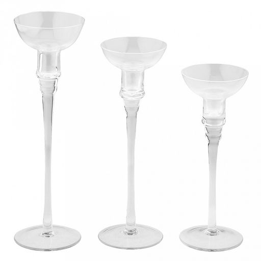 Подсвечник стеклянный "Камея" набор 3 штуки: h26см, h23см, h20,1см; чаша д7,9см, h6,8см, основание д7,8см, в коробке (Китай)