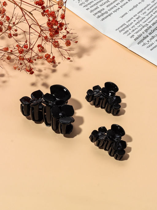 Цена за 6 шт. Крабик для волос «Флориана», набор 3 шт., цветы, 6.5 и 4 см, чёрный