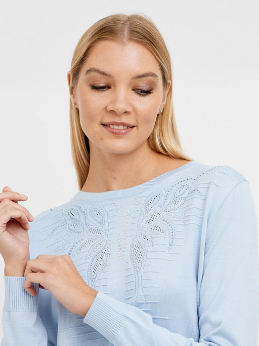 джемпер женский голубой с узором и с добавлением страз - Glenfield фото 4