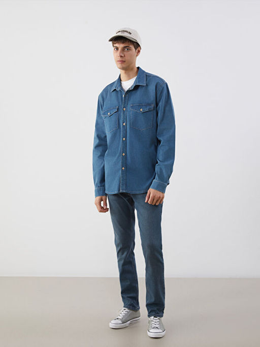 Regular Fit Uzun Kollu Erkek Jean G?mlek