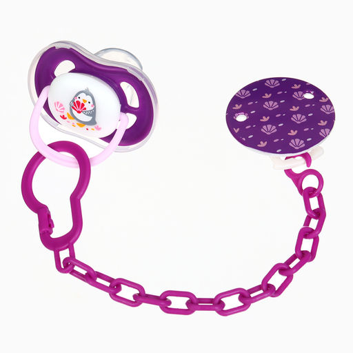 Соска - пустышка с держателем Крошка Я «Пингвинчик», анатомическая, от 6 мес, фиолетовый