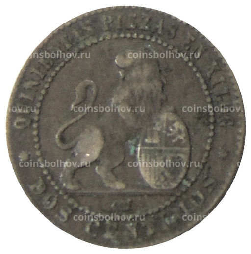 Монета 2 сентимо 1870 года Испания