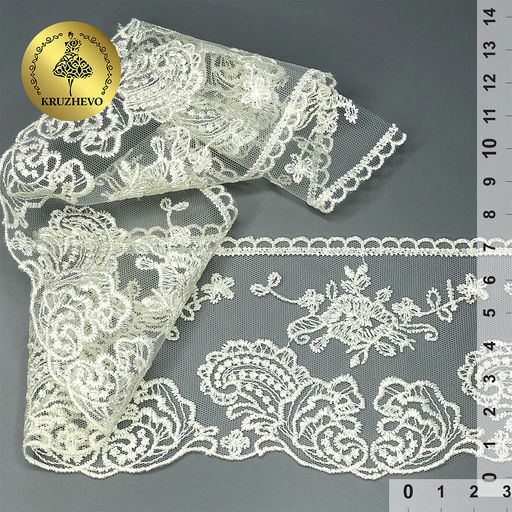 Кружево на сетке арт.TBY.BL.40467 шир.105мм цв.01 молочный уп.13,71м