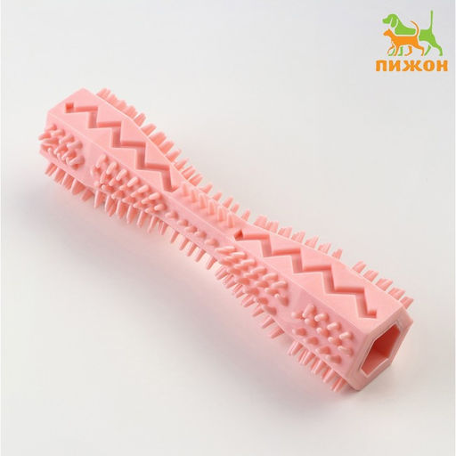 Игрушка для лакомств и сухого корма Чистилка, TPR, массажная, 14 х 3,6 см, розовая