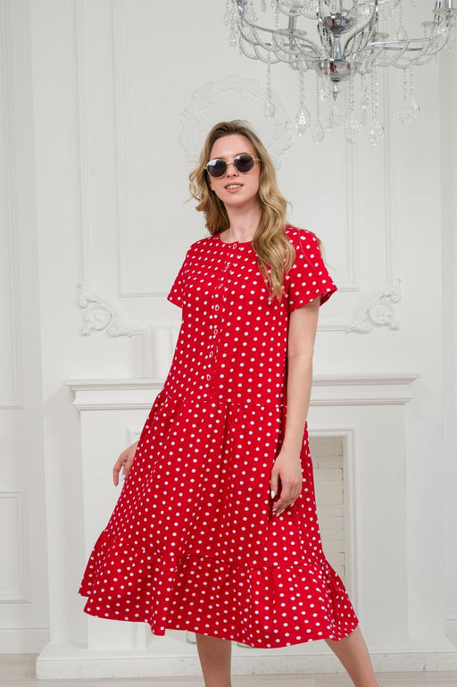 Платье женское из кулирки Кармелита горошек на красном - Амадэль фото 7