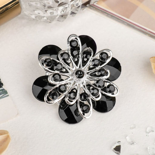 Брошь Цветок астры, цвет чёрный в серебре - Queen fair фото 2