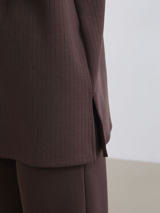 Dik Yaka ?izgili Oversize Kad?n Ti??rt