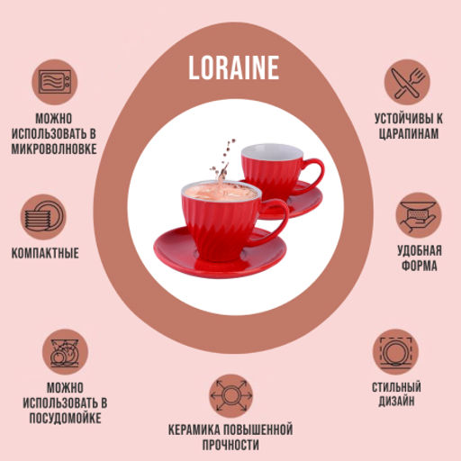 26552-4 Чайный набор 4пр Loraine КРАСНЫЙ LR (х18)