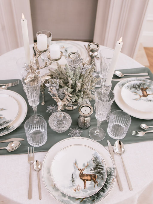 Тарелка новогодняя WY Зимний лес, 20.4?2.2 см, фарфор, белая