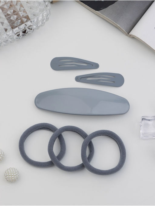 Цена за 6 шт. Набор для волос QF «Авиталь», 3 резинки 6 см, заколка-автомат 9 см, 2 невидимки 4.5 см, серый