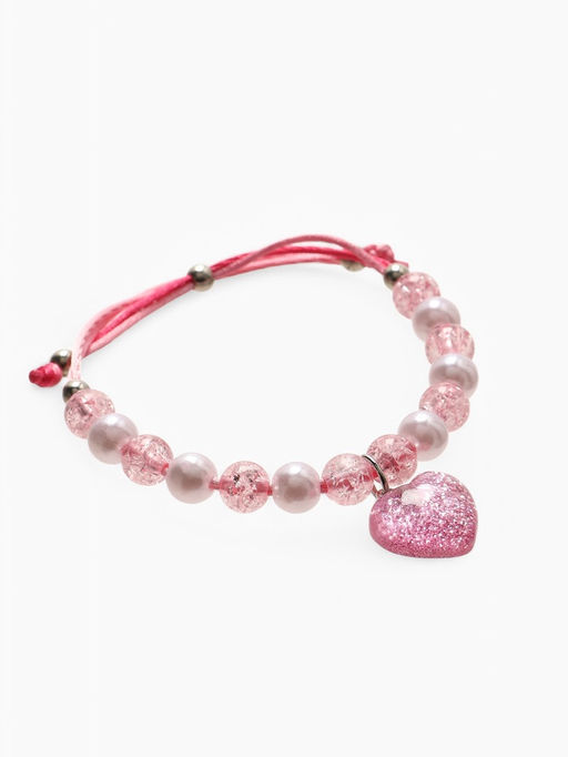 Цена за 2 шт. Браслет детский «Выбражулька» на затяжке, сердце с бусинами, розовый