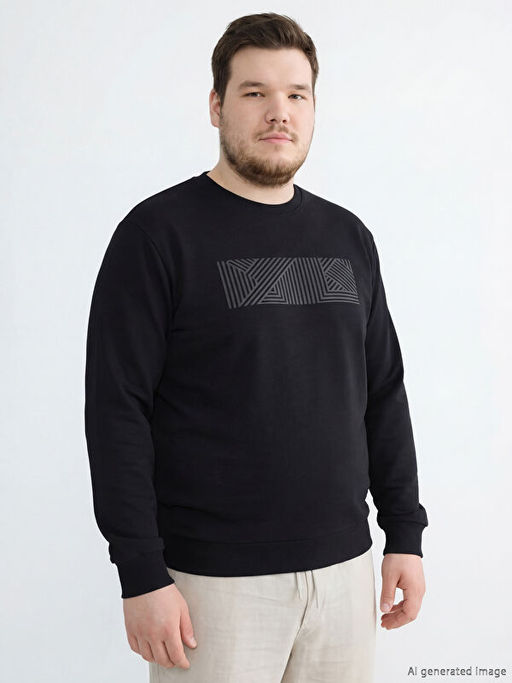 Bisiklet Yaka Bask?l? Erkek Sweatshirt