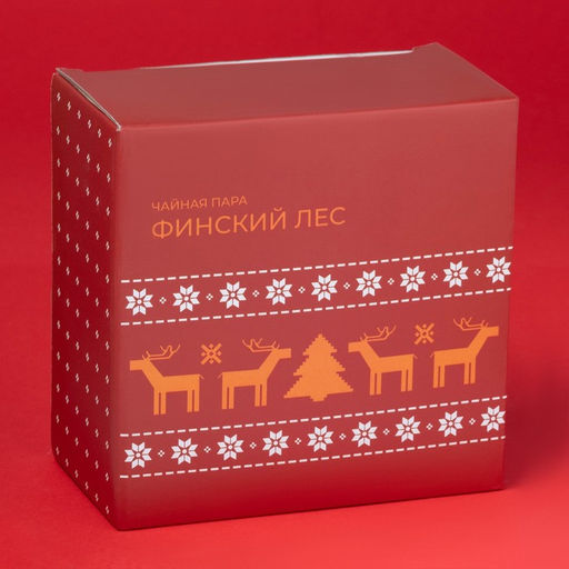 Чайная пара новогодняя Доляна Финский лес, чашка 210 мл, блюдце d=15 см, фарфор, белая