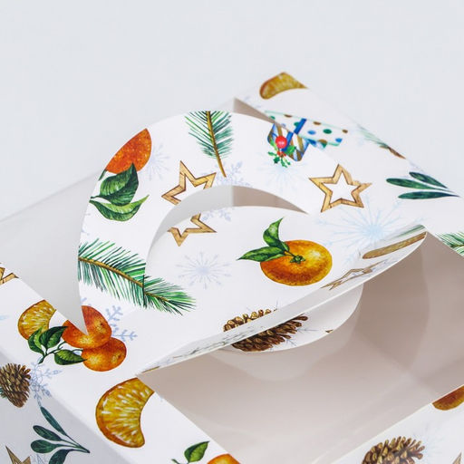 Коробка под бенто-торт с окном Мандарины и звезды, 14 х 14 х 8 см - UPAK LAND фото 8