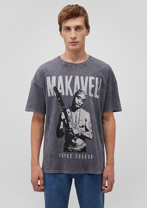 Tupac Bask?l? Gri Tisort - Mavi фото 3