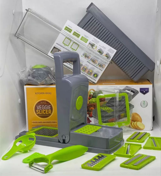 Многофункциональная овощерезка с контейнером 14 в 1, терка (3316), Многофункциональная овощерезка с контейнером для пищевых продуктов изготовлена из высококачественного пластика, без запаха, экологически чистый, износостойкий и прочный. - Мой органайзер фото 2