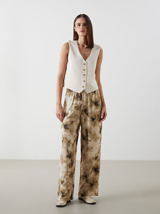 V Yaka Keten Kar???ml? Kad?n Klasik Yelek