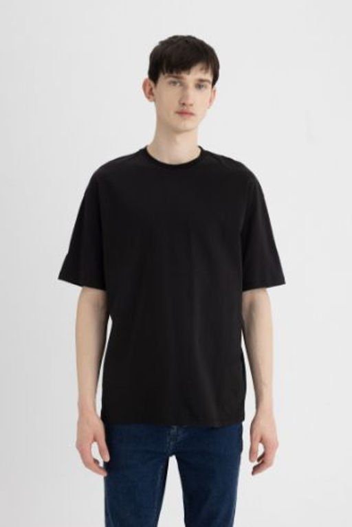 Oversize Genis Kal?p Bisiklet Yaka Basic Duz K?sa Kollu %100 Pamuk Tisort