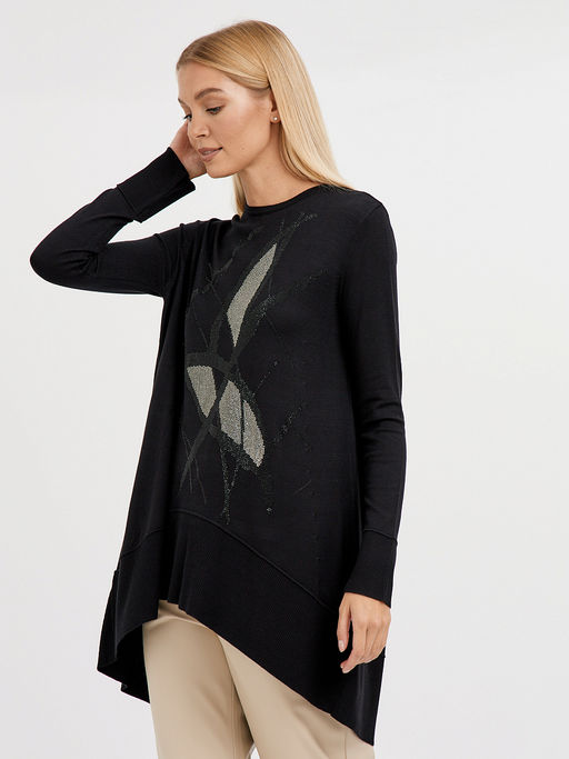 джемпер женский черный удлиненный с добавлением страз - Glenfield фото 3