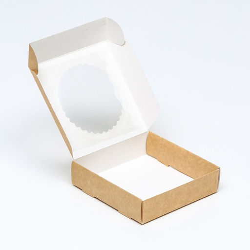 Цена за 3 шт. Коробка сборная, крафт, с окном, 11.5×11.5×3 см