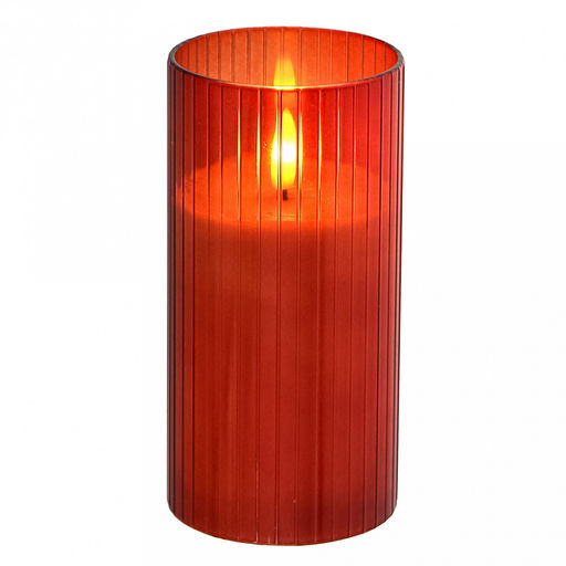 Свеча в цветной колбе, восковая, светодиодная на батарейках д7,5см h15,2см, свет теплый, с мерцанием, колба стекло, цвет терракотовый, питание от 2-х батареек АА (в комплект не входят), в коробке (Китай)