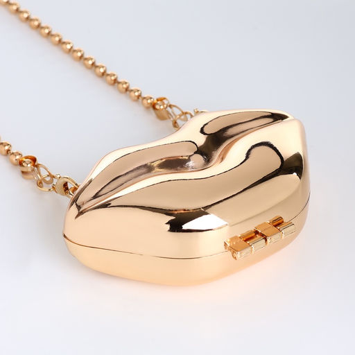 Сумка мини-клатч на магните, в форме губ, жёсткий корпус, на длинной цепочке, золотистая