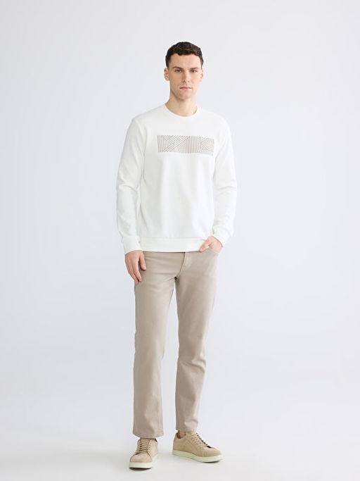 Bisiklet Yaka Bask?l? Erkek Sweatshirt