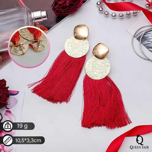 Серьги ассорти Кисти хинди, цвет бордовый в золоте, L кисти 6,5 см