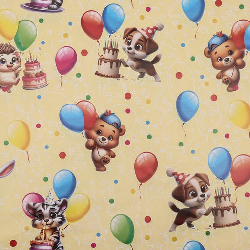 Цена за 10 шт. Бумага упаковочная глянцевая двусторонняя «Зверята с шарами», 100×70 см