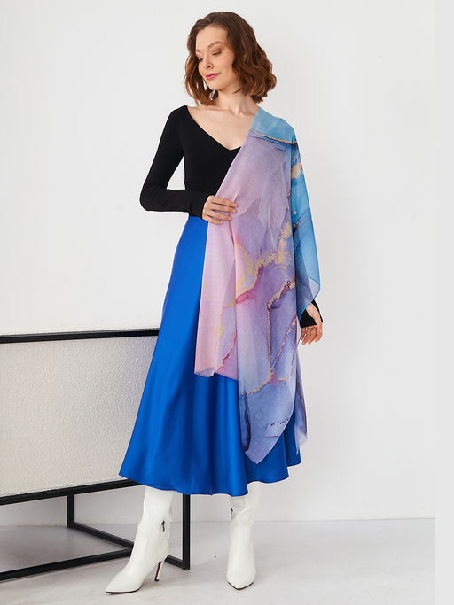 Большой, мягкий, тонкий и очень нежный двусторонний палантин с рисунком в стиле арт-деко - Tantino фото 3