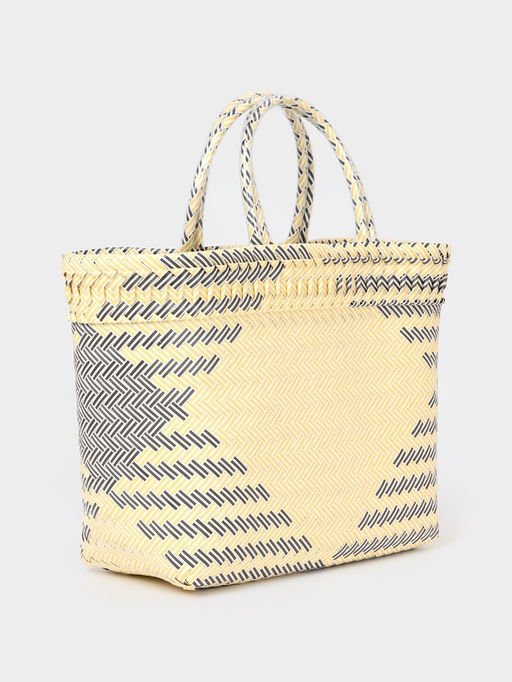 Сумка плетёная, 30×15×35 см, пластик, бежевая с чёрным